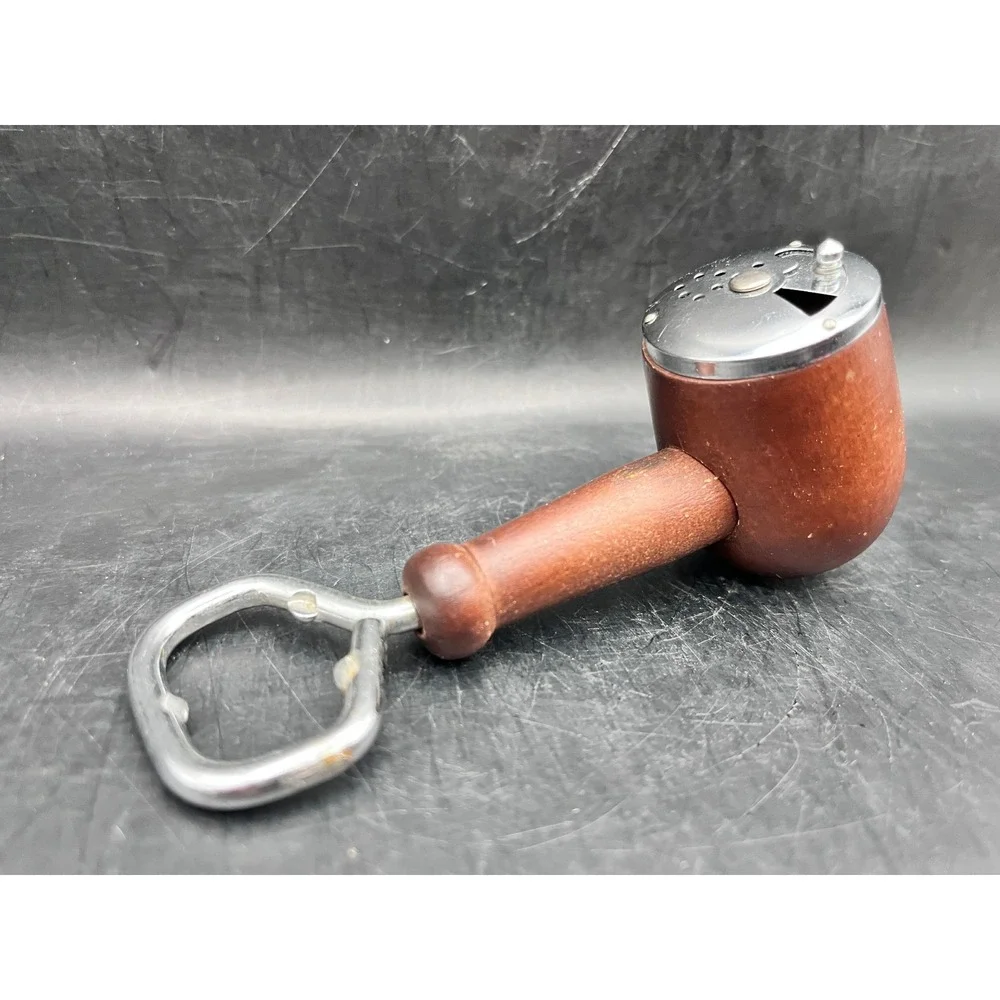 Vtg MCM Wood Pipe-Shaped Single Salt‎ or Pepper Shaker w/ Bottle Opener 5